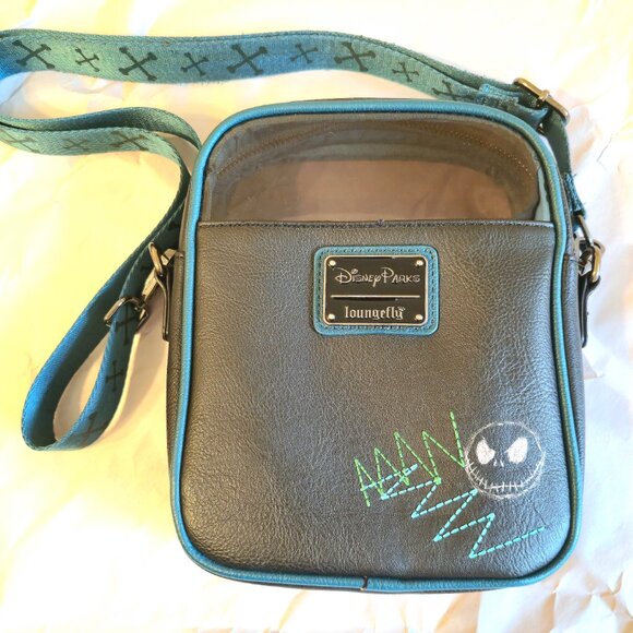 Disney Loungefly BlkTeal Jack Skellington & Sally Crossbody Bag - Picture 2 of 8